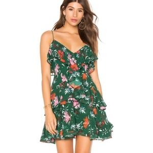 C/MEO Collective Elude Ruffle Mini Dress In Emerald Green Floral Size Small